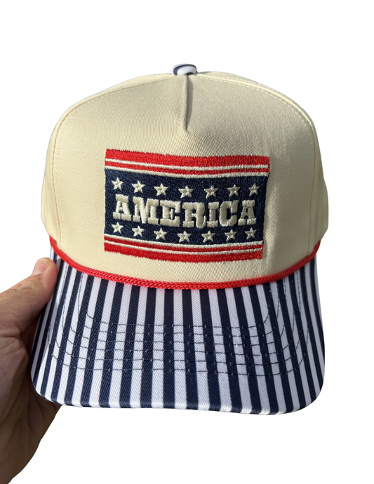 AMERICA STRIPED CANVAS CAP
